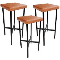 Kit 03 Banquetas Alta Bar Cozinha Sala De Jantar Preto Stella L02 Couríssimo Camel - Lyam Decor - 1