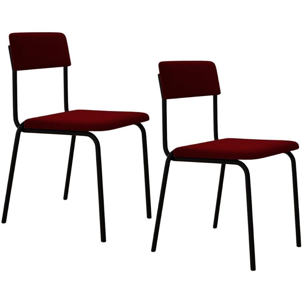 Kit 02 Cadeiras Estofada Para Sala De Jantar Sense Preto C01 Veludo Vermelho Vinho - Lyam Decor - 1