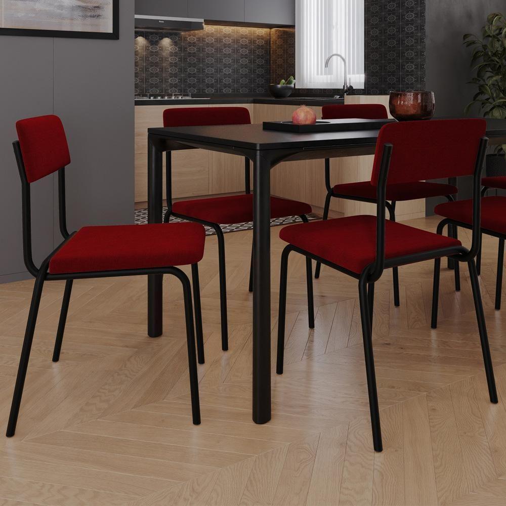 Kit 02 Cadeiras Estofada Para Sala De Jantar Sense Preto C01 Veludo Vermelho Vinho - Lyam Decor - 2