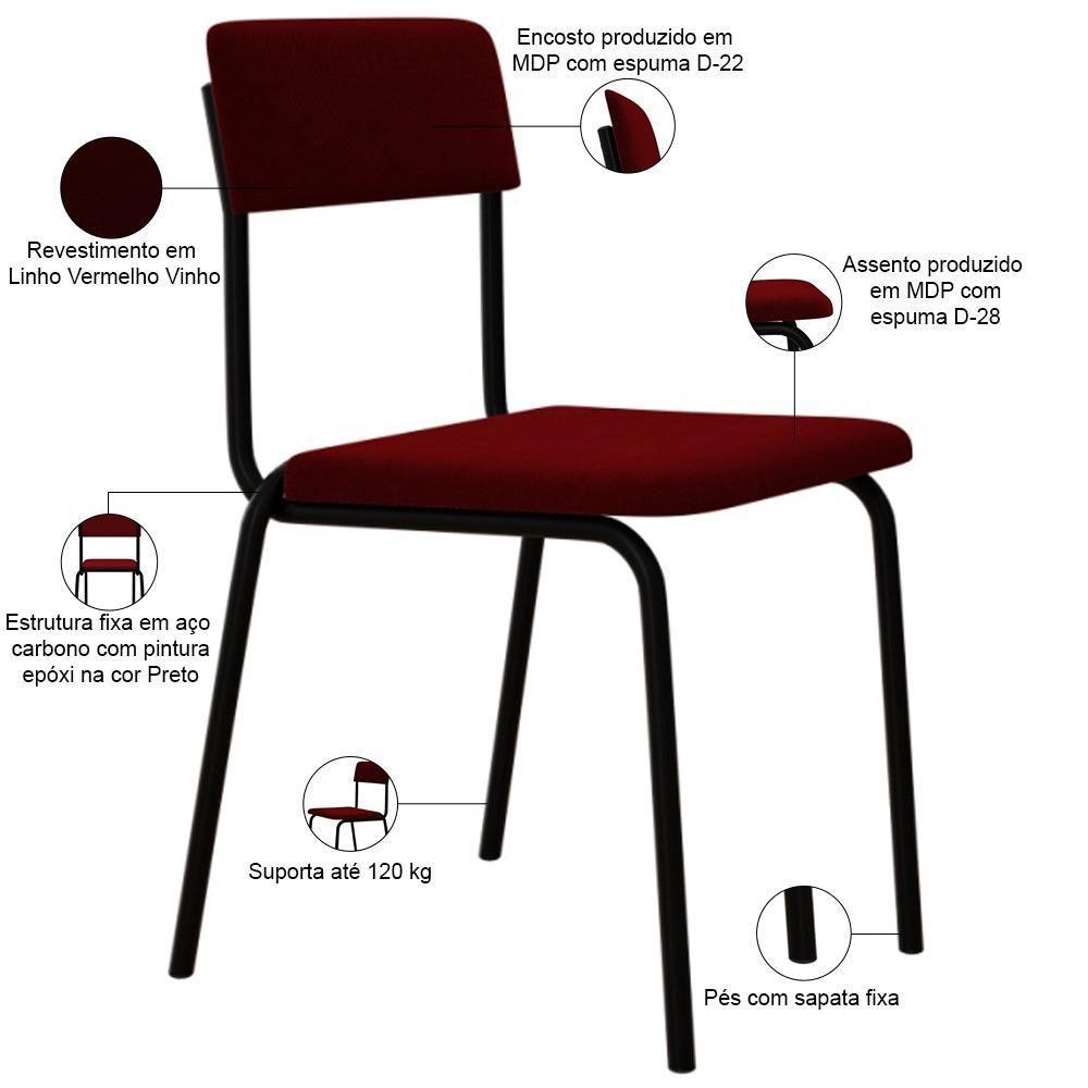 Kit 02 Cadeiras Estofada Para Sala De Jantar Sense Preto C01 Veludo Vermelho Vinho - Lyam Decor - 4