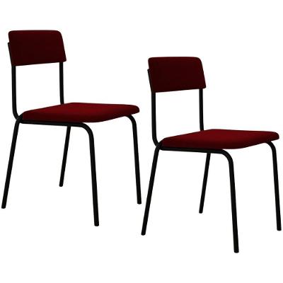 Kit 02 Cadeiras Estofada Para Sala De Jantar Sense Preto C01 Veludo Vermelho Vinho - Lyam Decor