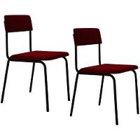 Kit 02 Cadeiras Estofada Para Sala De Jantar Sense Preto C01 Veludo Vermelho Vinho - Lyam Decor - 1