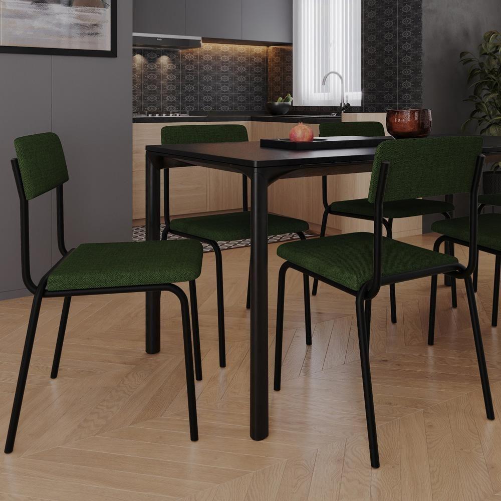 Kit 02 Cadeiras Estofada Para Sala De Jantar Sense Preto C01 Linho Verde Musgo - Lyam Decor - 2