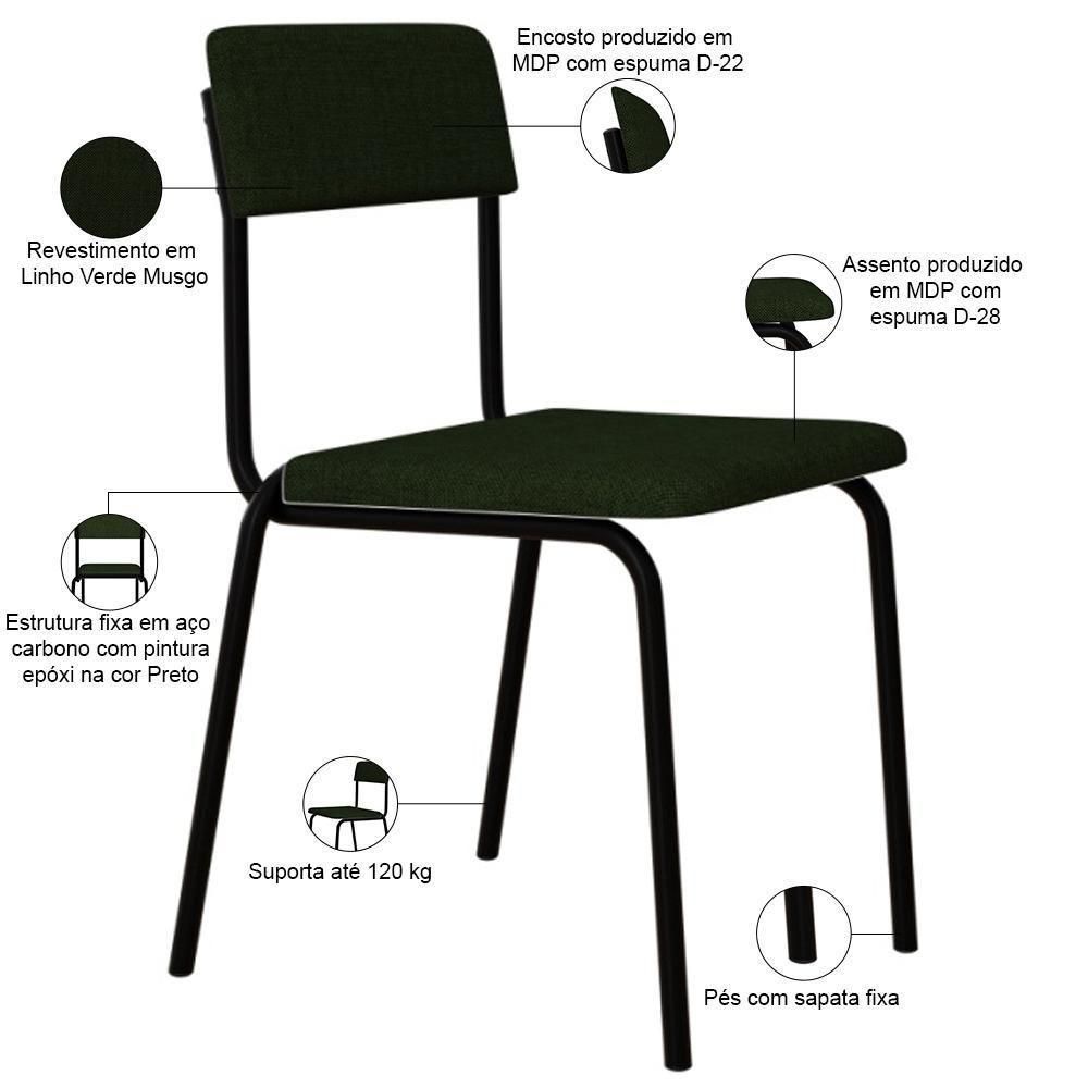 Kit 02 Cadeiras Estofada Para Sala De Jantar Sense Preto C01 Linho Verde Musgo - Lyam Decor - 4