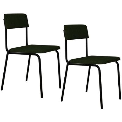 Kit 02 Cadeiras Estofada Para Sala De Jantar Sense Preto C01 Linho Verde Musgo - Lyam Decor