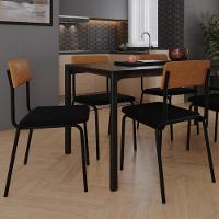 Kit 02 Cadeiras Estofada Para Sala De Jantar Sense Preto C01 Linho Preto Courino Caramelo - Lyam Decor - 2