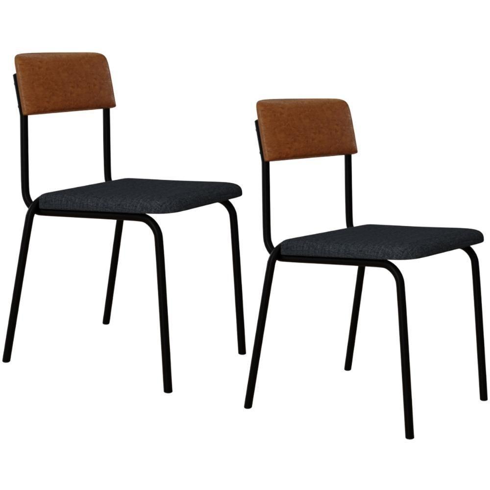 Kit 02 Cadeiras Estofada Para Sala De Jantar Sense Preto C01 Linho Cinza Courino Caramelo - Lyam Decor - 1