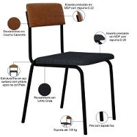 Kit 02 Cadeiras Estofada Para Sala De Jantar Sense Preto C01 Linho Cinza Courino Caramelo - Lyam Decor