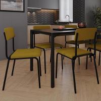 Kit 02 Cadeiras Estofada Para Sala De Jantar Sense Preto C01 Linho Mostarda - Lyam Decor - 2