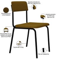 Kit 02 Cadeiras Estofada Para Sala De Jantar Sense Preto C01 Linho Mostarda - Lyam Decor