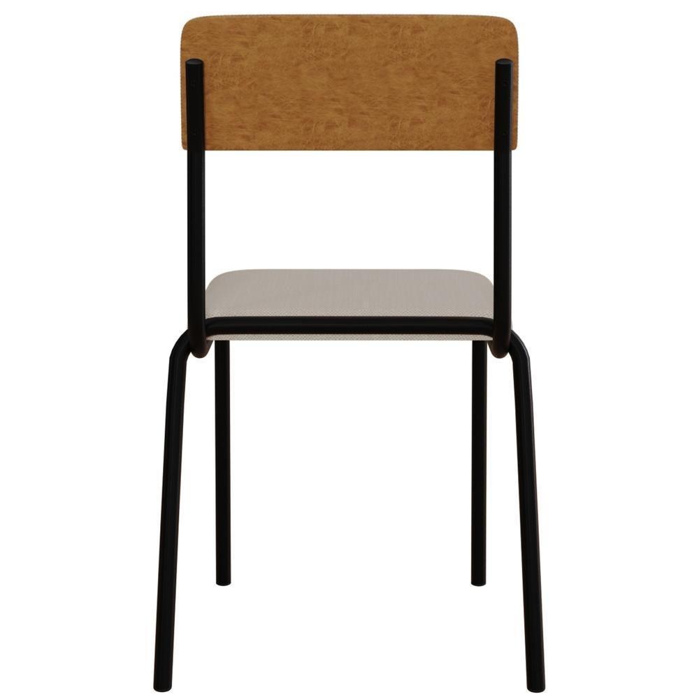 Kit 02 Cadeiras Estofada Para Sala De Jantar Sense Preto C01 Linho Palha Courino Caramelo - Lyam Decor - 7