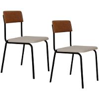 Kit 02 Cadeiras Estofada Para Sala De Jantar Sense Preto C01 Linho Palha Courino Caramelo - Lyam Decor - 1