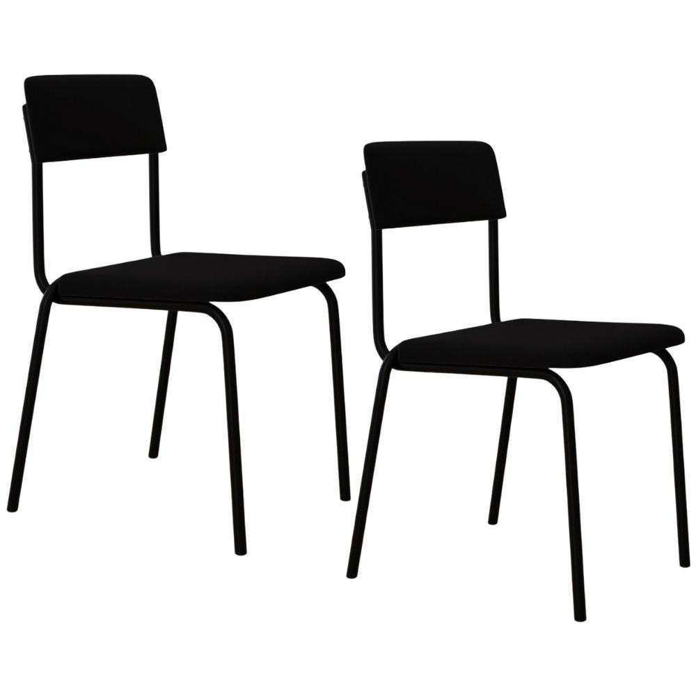 Kit 02 Cadeiras Estofada Para Sala De Jantar Sense Preto C01 Linho Preto - Lyam Decor - 1