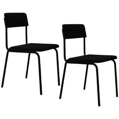 Kit 02 Cadeiras Estofada Para Sala De Jantar Sense Preto C01 Linho Preto - Lyam Decor