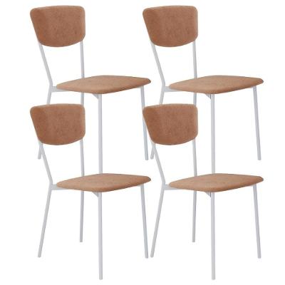 Kit 04 Cadeira Para Sala De Jantar Village Branco C01 Veludo Bege - Lyam Decor