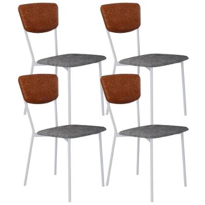 Kit 04 Cadeira Para Sala De Jantar Village Branco C01 Linho Prata Courino Caramelo - Lyam Decor