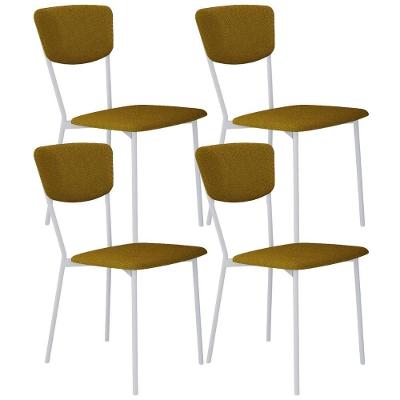 Kit 04 Cadeira Para Sala De Jantar Village Branco C01 Linho Mostarda - Lyam Decor