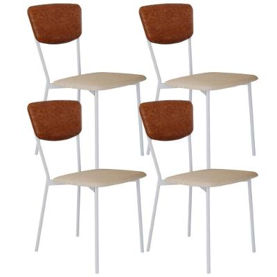 Kit 04 Cadeira Para Sala De Jantar Village Branco C01 Linho Areia Courino Caramelo - Lyam Decor