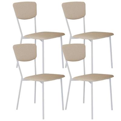 Kit 04 Cadeira Para Sala De Jantar Village Branco C01 Linho Areia - Lyam Decor