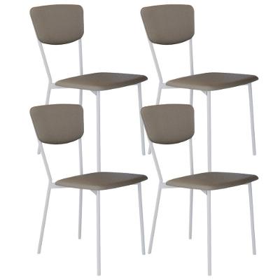 Kit 04 Cadeira Para Sala De Jantar Village Branco C01 Courino Cinza - Lyam Decor