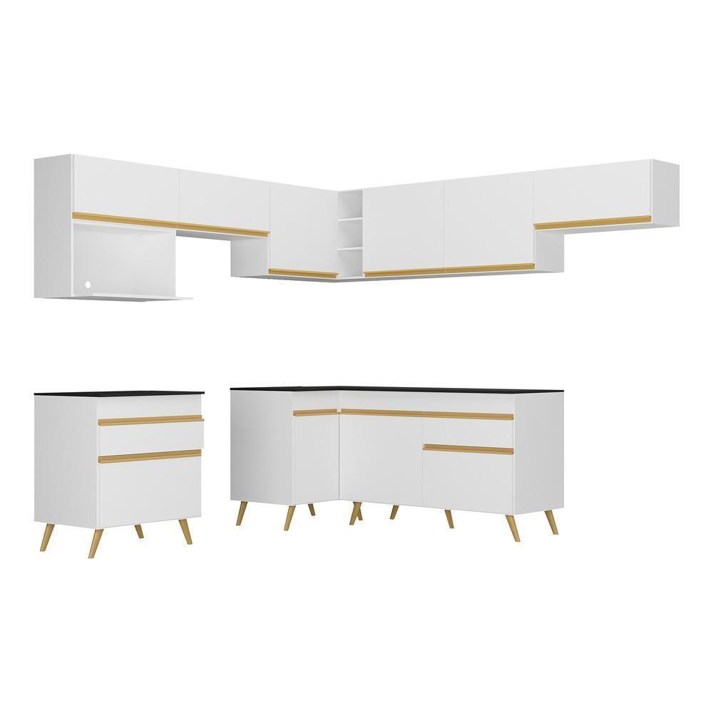 Armário De Cozinha Completa De Canto Veneza Multimóveis V2071 Branco/dourado Branco/dourado - 2