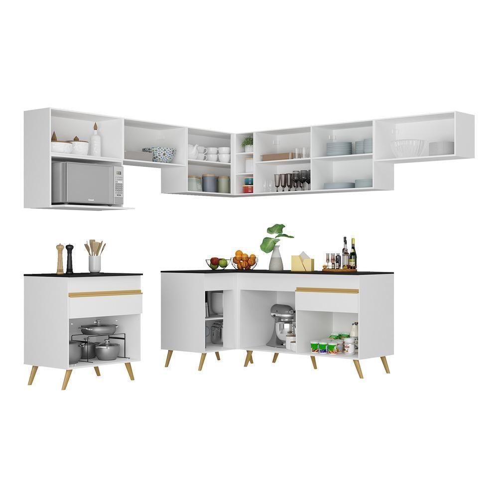 Armário De Cozinha Completa De Canto Veneza Multimóveis V2071 Branco/dourado Branco/dourado - 3