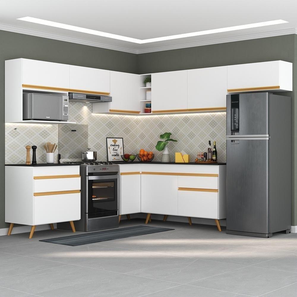 Armário De Cozinha Completa De Canto Veneza Multimóveis V2071 Branco/dourado Branco/dourado - 6