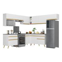 Armário De Cozinha Completa De Canto Veneza Multimóveis V2071 Branco/dourado Branco/dourado - 1