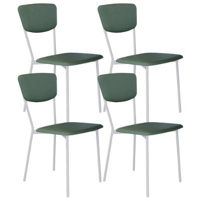 Kit 04 Cadeira Para Sala De Jantar Village Branco C01 Courino Verde Sálvia - Lyam Decor
