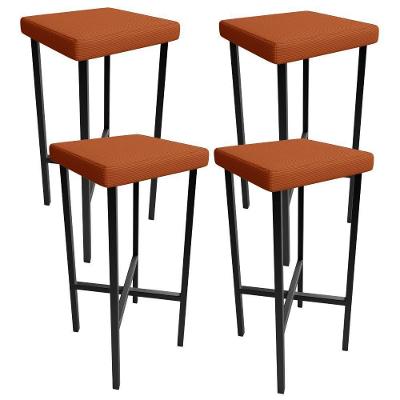 Kit 04 Banquetas Alta Bar Cozinha Sala De Jantar Preto Stella L02 Tecido Terracota - Lyam Decor