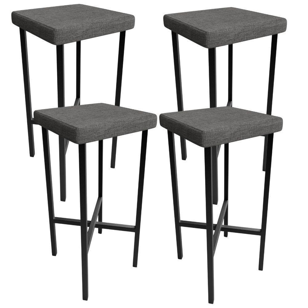 Kit 04 Banquetas Alta Bar Cozinha Sala De Jantar Preto Stella L02 Linho Cinza Escuro - Lyam Decor - 1