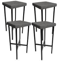 Kit 04 Banquetas Alta Bar Cozinha Sala De Jantar Preto Stella L02 Linho Cinza Escuro - Lyam Decor - 1