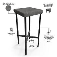 Kit 04 Banquetas Alta Bar Cozinha Sala De Jantar Preto Stella L02 Linho Cinza Escuro - Lyam Decor