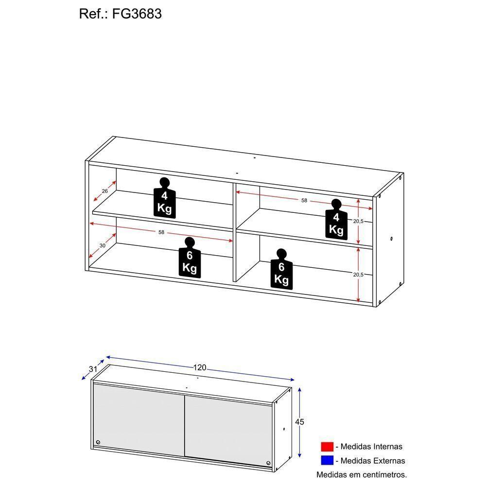 Armário De Cozinha Multimóveis 120 Cm De Vidro Branco - 6