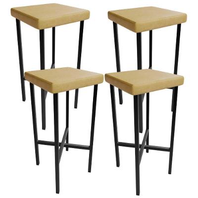 Kit 04 Banquetas Alta Bar Cozinha Sala De Jantar Preto Stella L02 Couríssimo Fendi - Lyam Decor