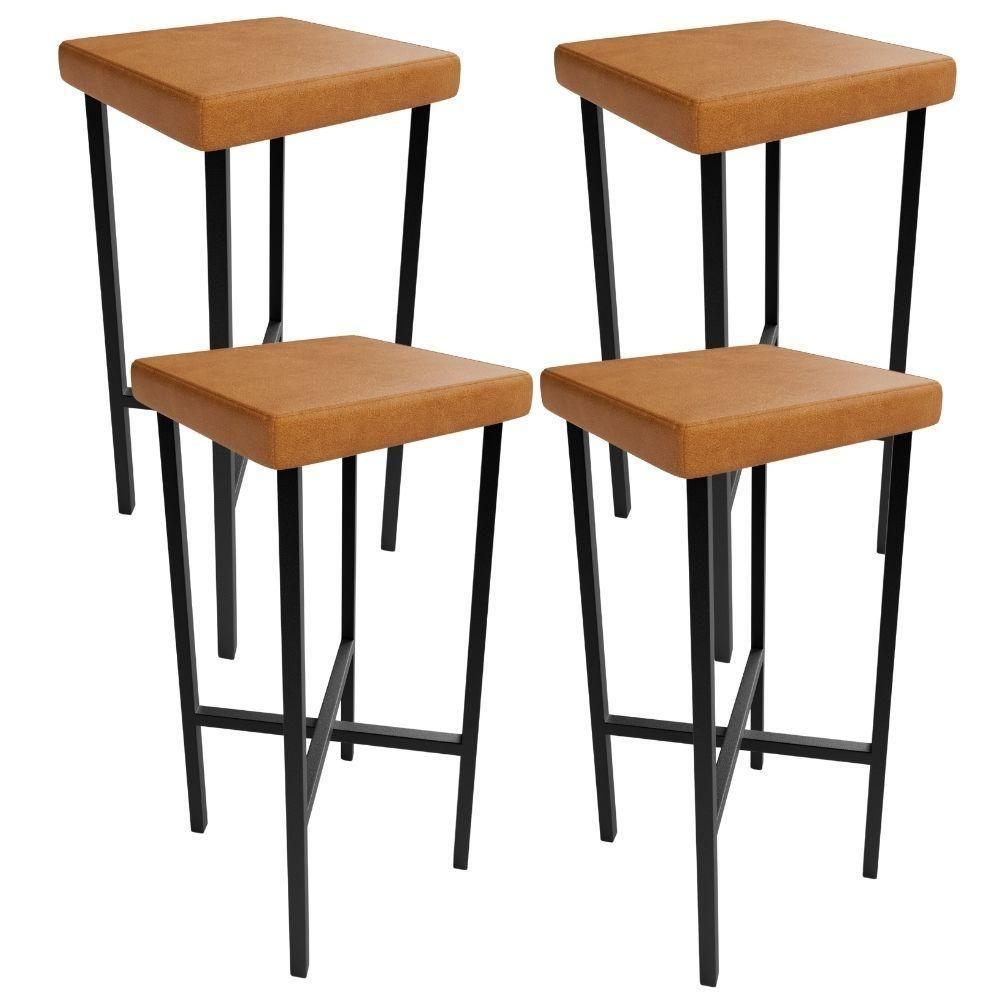 Kit 04 Banquetas Alta Bar Cozinha Sala De Jantar Preto Stella L02 Couríssimo Canela - Lyam Decor - 1