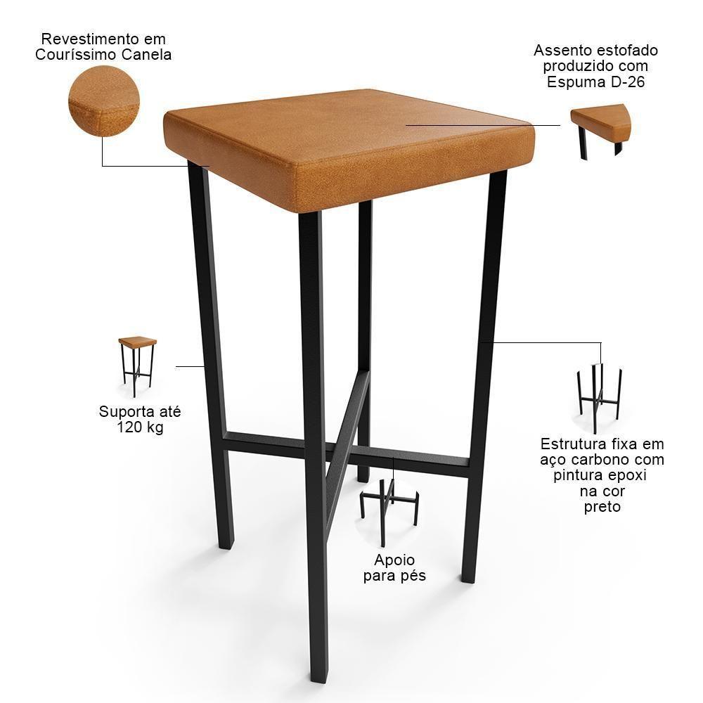 Kit 04 Banquetas Alta Bar Cozinha Sala De Jantar Preto Stella L02 Couríssimo Canela - Lyam Decor - 4