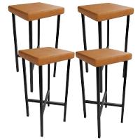 Kit 04 Banquetas Alta Bar Cozinha Sala De Jantar Preto Stella L02 Couríssimo Canela - Lyam Decor - 1