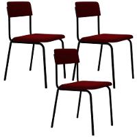 Kit 03 Cadeiras Estofada Para Sala De Jantar Sense Preto C01 Veludo Vermelho Vinho - Lyam Decor - 1