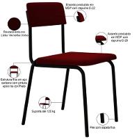 Kit 03 Cadeiras Estofada Para Sala De Jantar Sense Preto C01 Veludo Vermelho Vinho - Lyam Decor