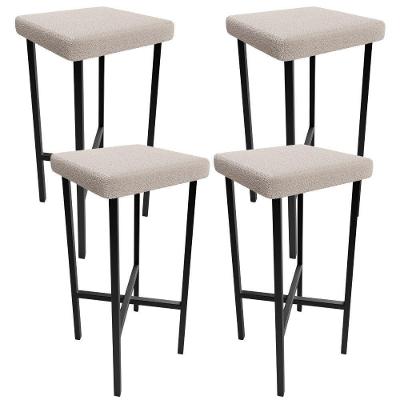 Kit 04 Banquetas Alta Bar Cozinha Sala De Jantar Preto Stella L02 Bouclê Creme - Lyam Decor