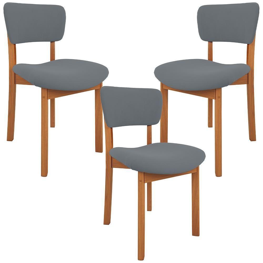 Kit 03 Cadeiras Para Sala De Jantar Cozinha Living Estofada Dara L02 Suede Cinza - Lyam Decor - 1