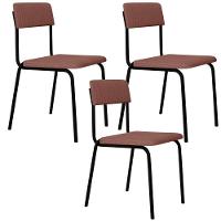 Kit 03 Cadeiras Estofada Para Sala De Jantar Sense Preto C01 Linho Rosa - Lyam Decor - 1