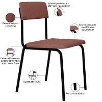 Kit 03 Cadeiras Estofada Para Sala De Jantar Sense Preto C01 Linho Rosa - Lyam Decor