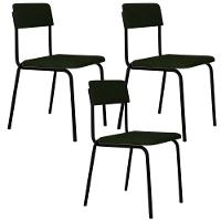 Kit 03 Cadeiras Estofada Para Sala De Jantar Sense Preto C01 Linho Verde Musgo - Lyam Decor - 1