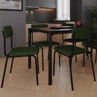 Kit 03 Cadeiras Estofada Para Sala De Jantar Sense Preto C01 Linho Verde Musgo - Lyam Decor - 2