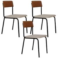 Kit 03 Cadeiras Estofada Para Sala De Jantar Sense Preto C01 Linho Palha Courino Caramelo - Lyam Decor - 1