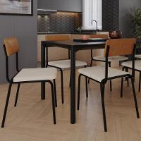 Kit 03 Cadeiras Estofada Para Sala De Jantar Sense Preto C01 Linho Palha Courino Caramelo - Lyam Decor - 2