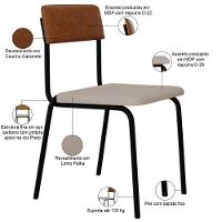 Kit 03 Cadeiras Estofada Para Sala De Jantar Sense Preto C01 Linho Palha Courino Caramelo - Lyam Decor