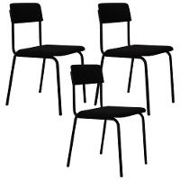 Kit 03 Cadeiras Estofada Para Sala De Jantar Sense Preto C01 Linho Preto - Lyam Decor - 1